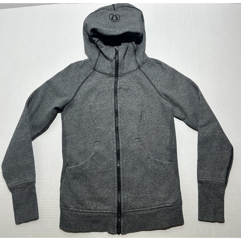 Lululemon Scuba Full Zip Hoodie Jacket Grey Thumbholes Women's Size 6 Casual EUC